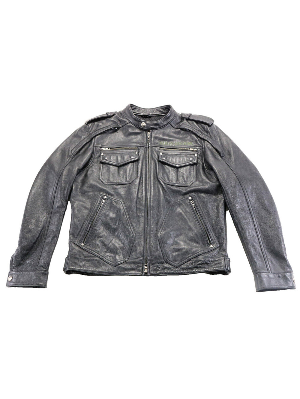 harley davidson jacket L black leather vents armor pockets bar zip snap euc